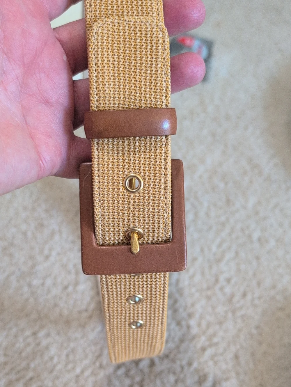 NWOT Talbots Womens Leather Underside Tan Canvas Belt with Brown Accents